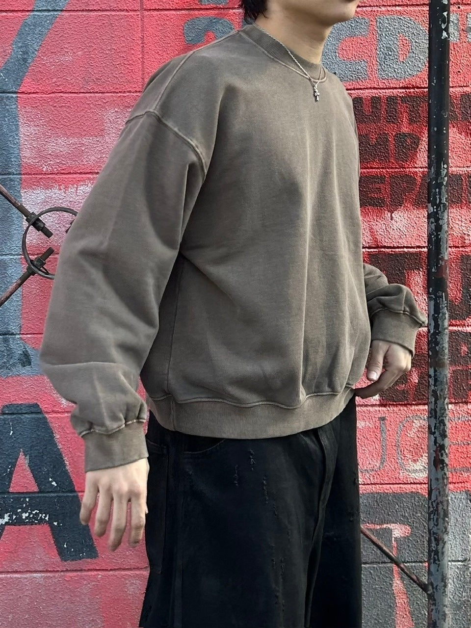 受注制【Chikashitsu +】cropped washing sweat (4color) / 【チカシツプラス】ウォッシングクロップ長袖スウェットシャツ