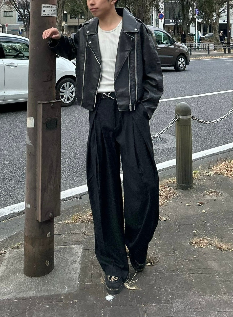 受注制【Chikashitsu +】aging wash cropped riders jacket