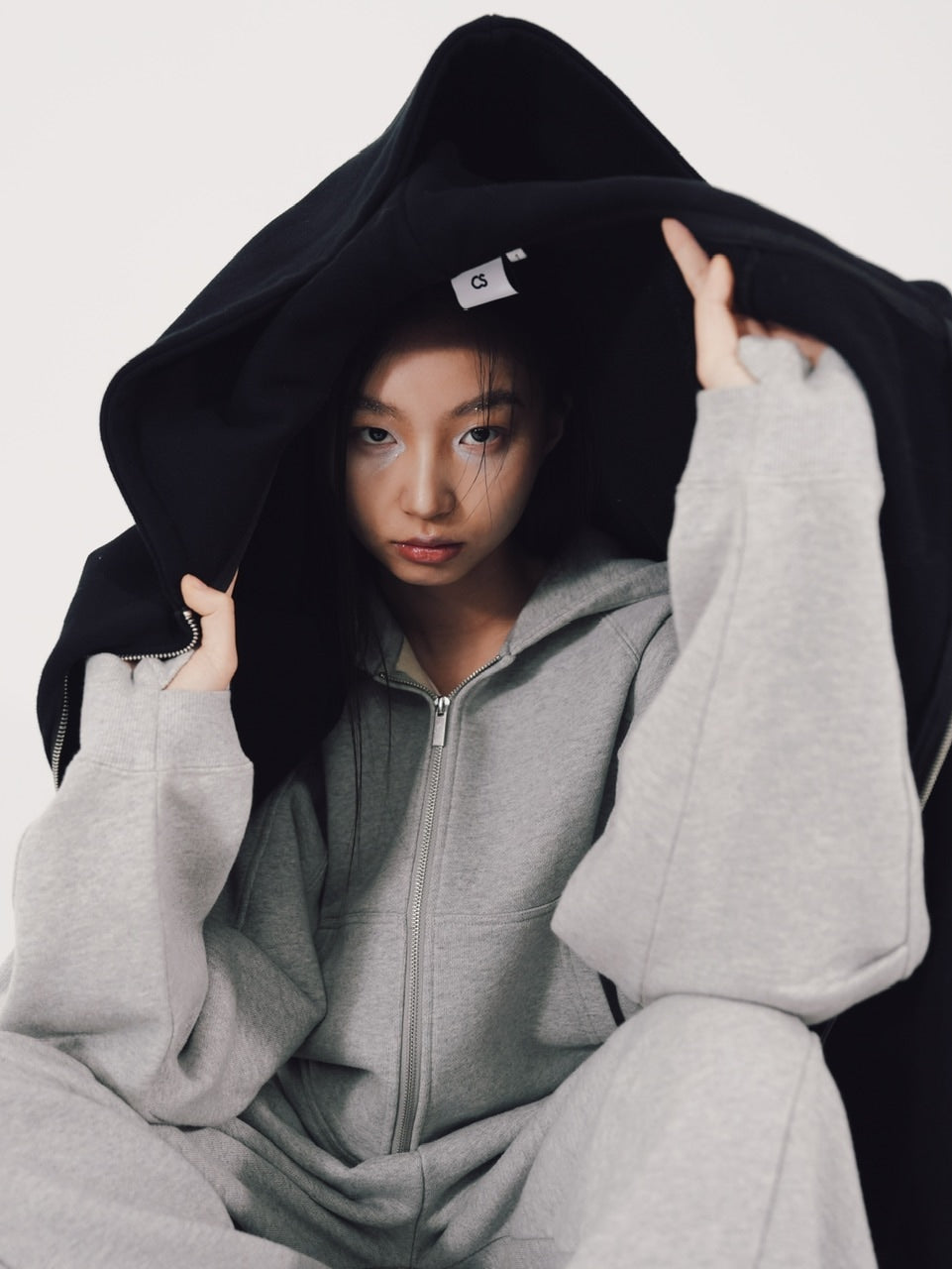 【CS】cropped double zip hoodie (gray)