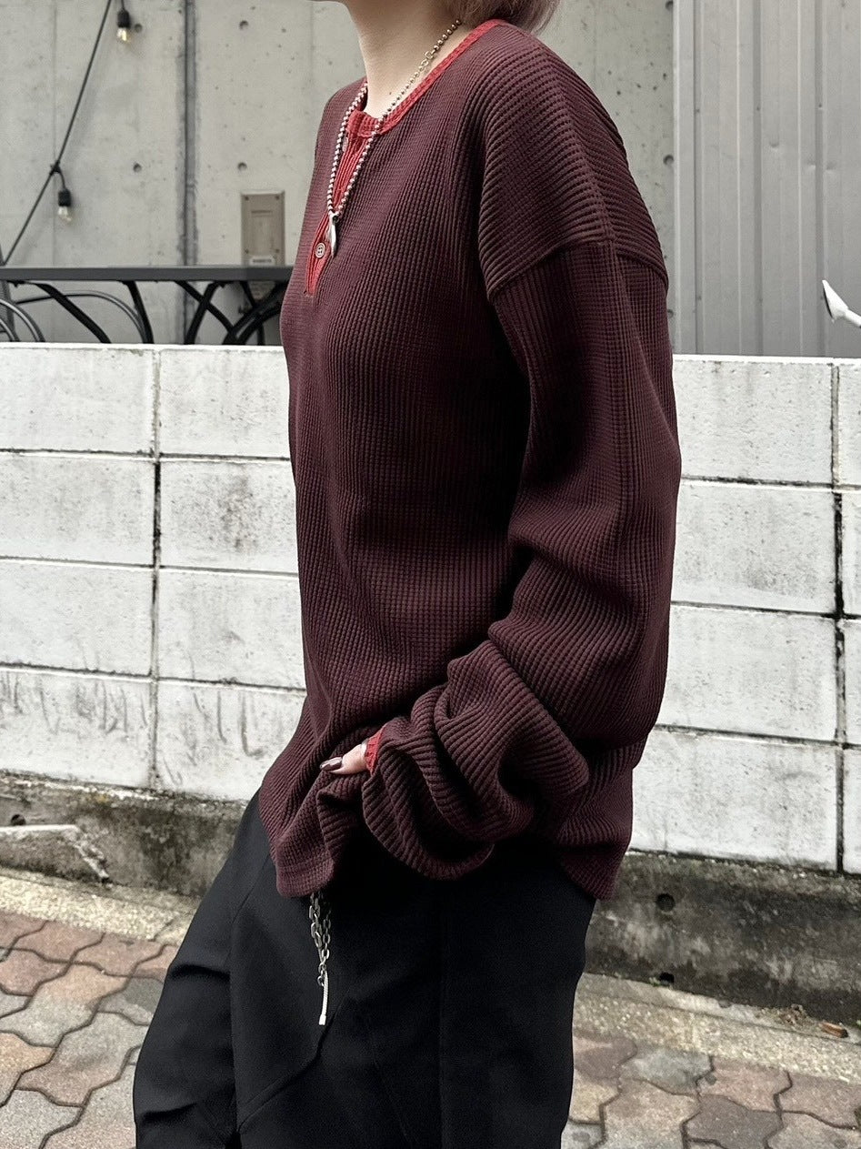 受注制【youll】henry neck waffle long tee (2color)