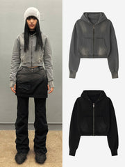 【BLR BLUER】BLEACHED CURVED INCISION SWEAT HOODIE ZIP-UP (Ｗ)