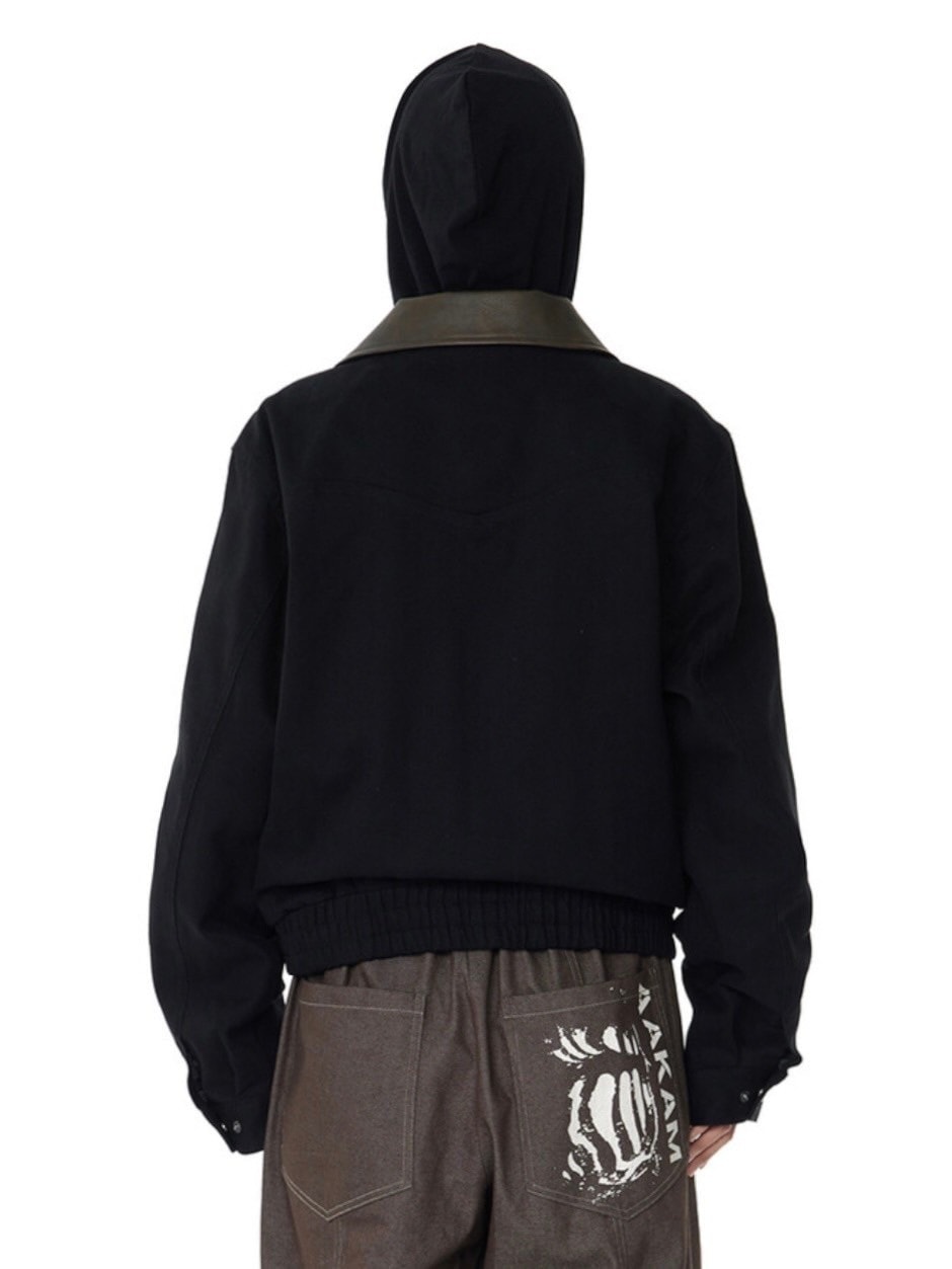 【AAKAM】Contrast Leather Work Jacket