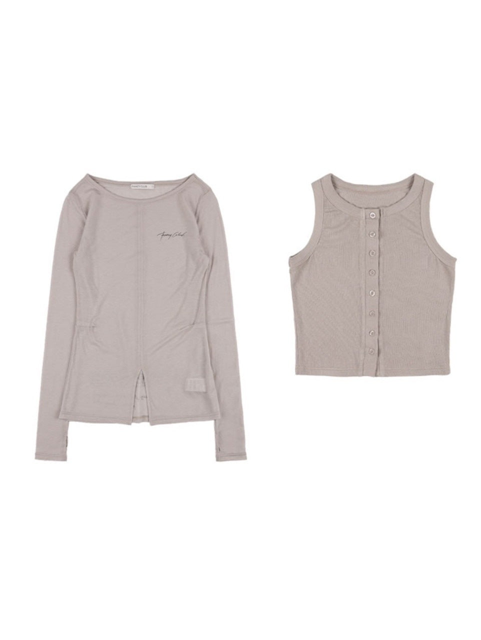 【FANCY CLUB】3-WAY BUTTON LAYERED LONG SLEEVE / 【ファンシークラブ】ボタンベストレイヤード長袖Tシャツ