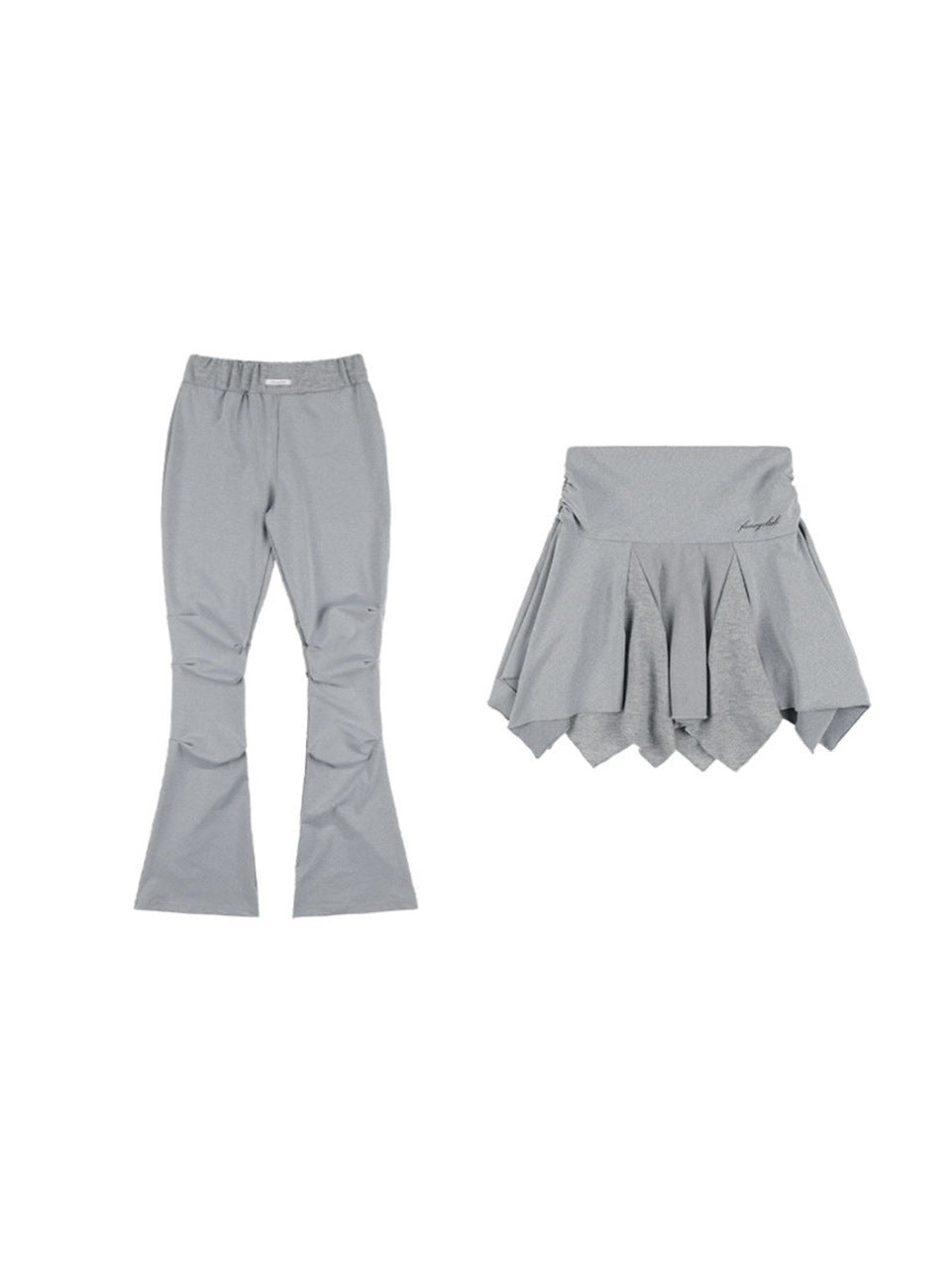 【FANCY CLUB】UNBALANCE SKIRT LAYERED PINTUCK PANTS