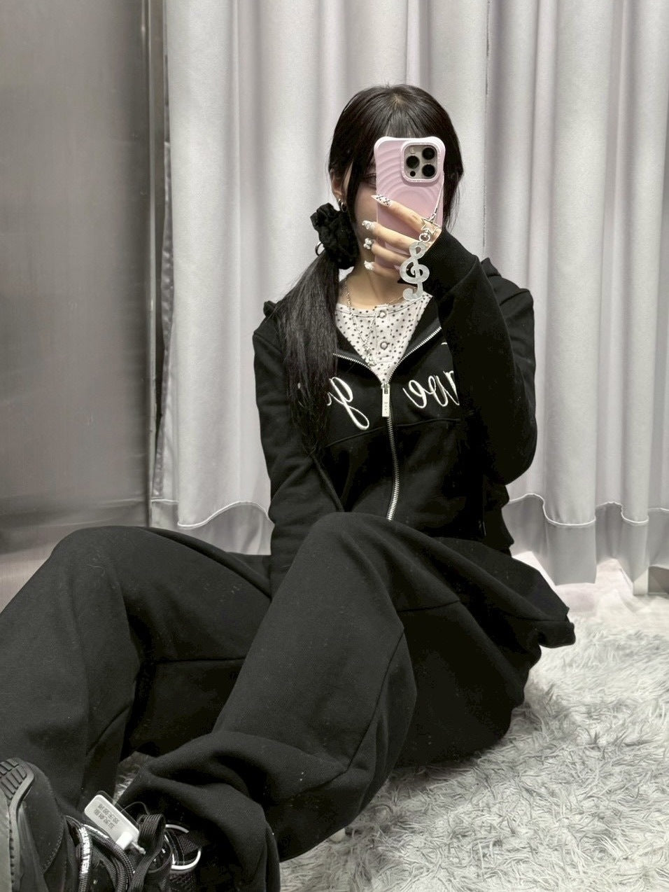 受注制【nmtc +】embroidery short zip up hoodie (3color)