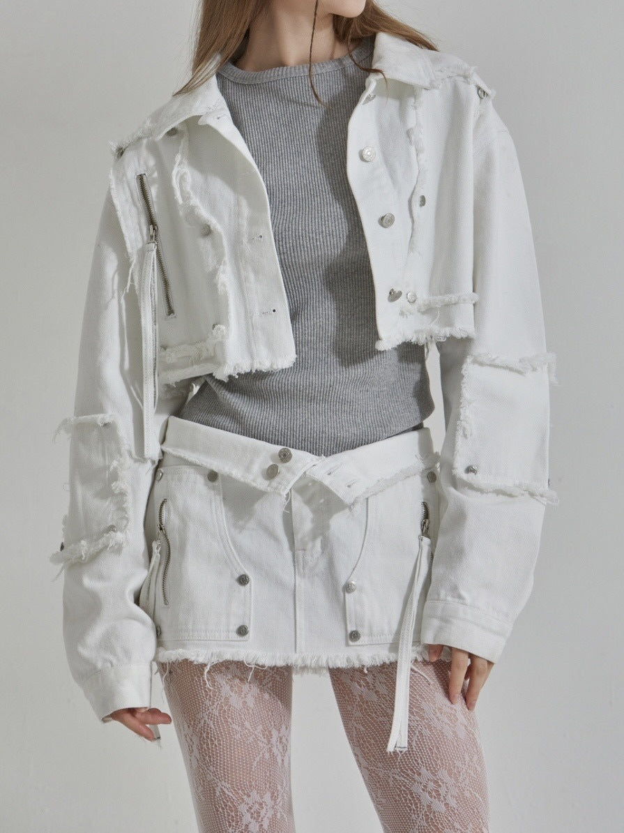 【GATELESS】RIVET FRINGE DENIM MINI SKIRT