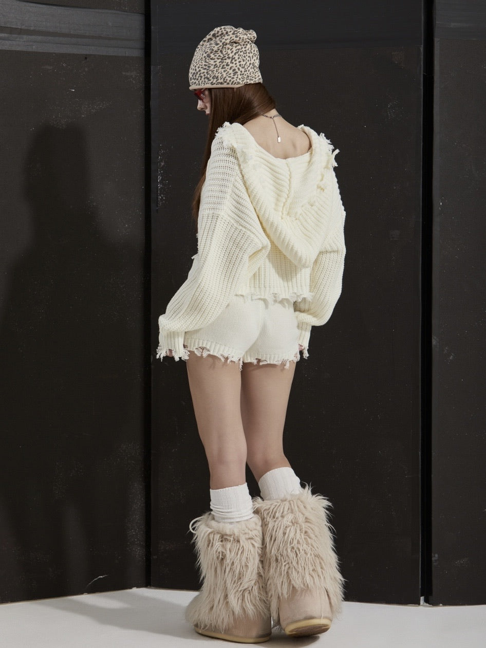 【GATELESS】RIB KNIT ZIP-UP HOODIE