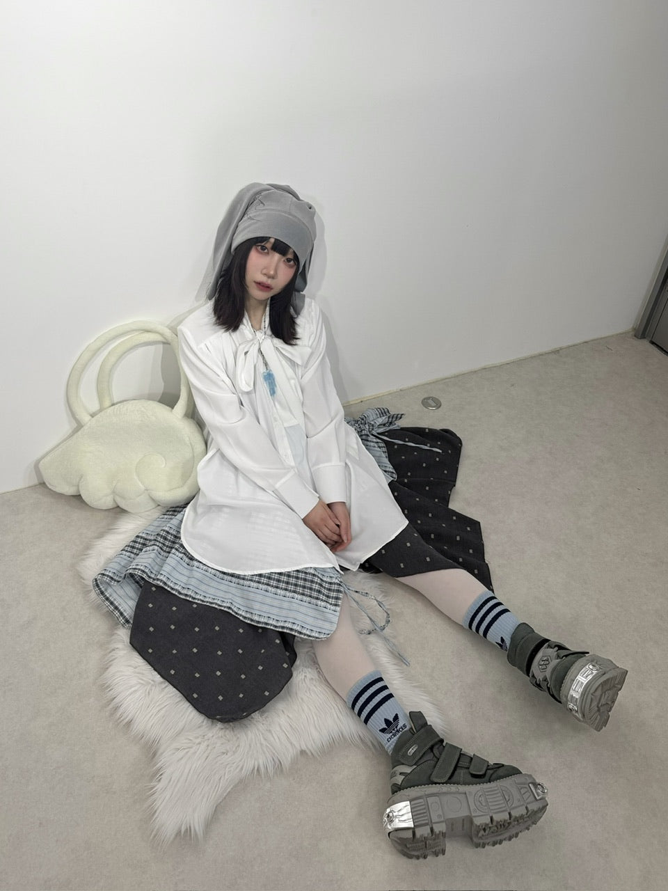 国際配送【Nerd out XU】reversible asymmetry drawstring skirt