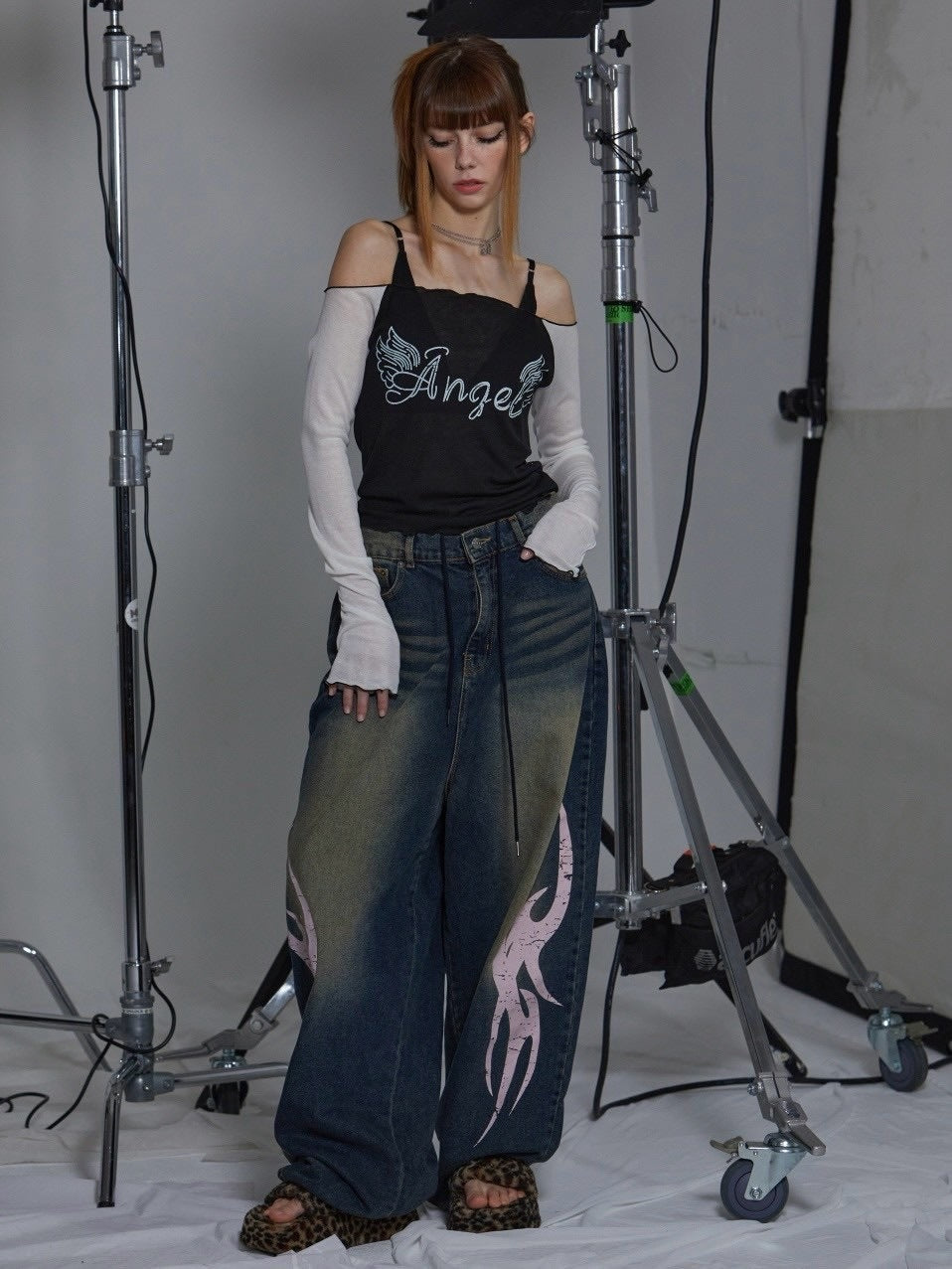 【GATELESS】SHEER OFF SHOULDER T-SHIRT