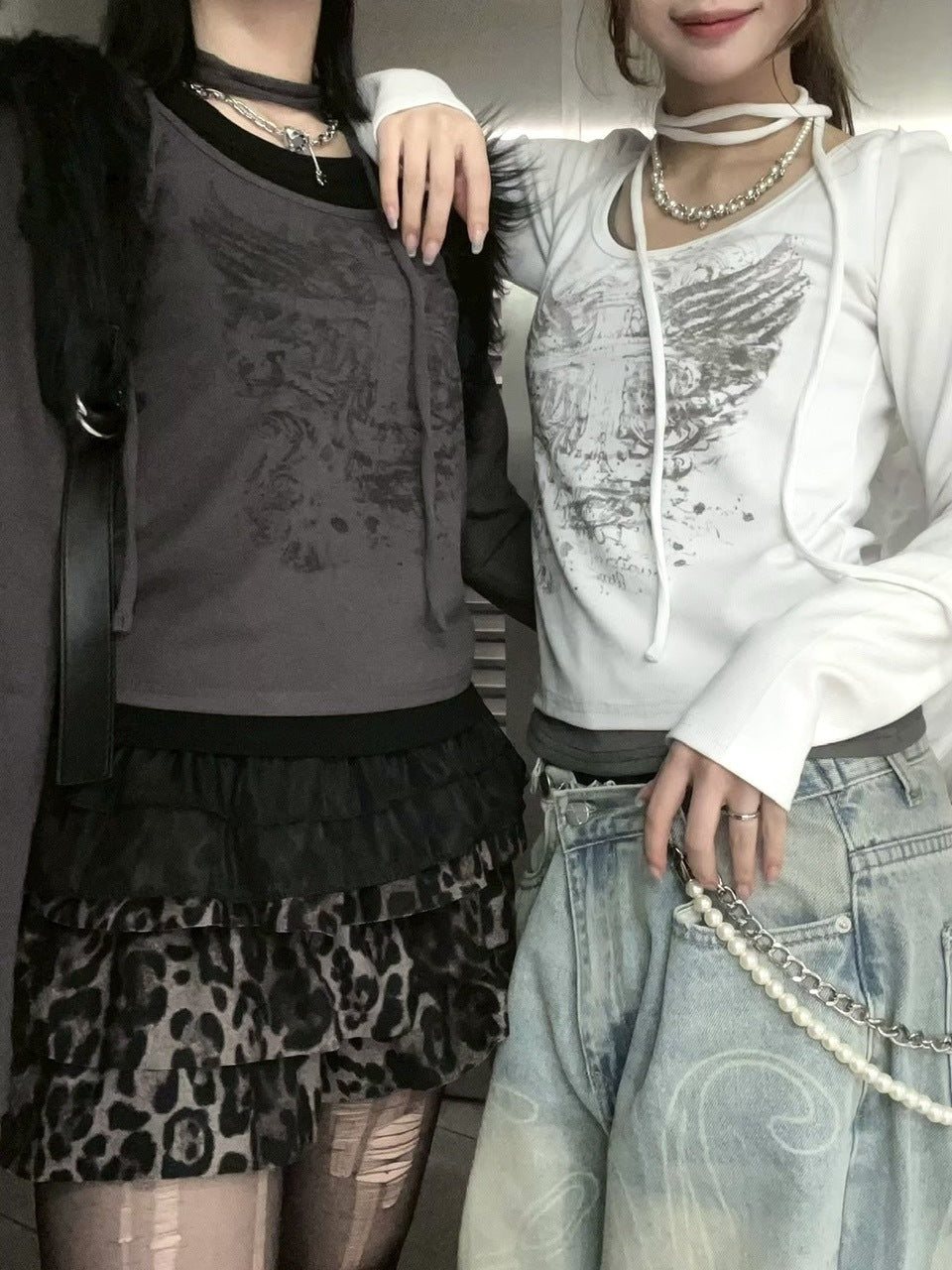 【Never mind the XU】tie set cross wing long sleeve tee (3color) / 【ネバーマインドザエックスユー】ネクタイセットクロスウィングプリント長袖Tシャツ