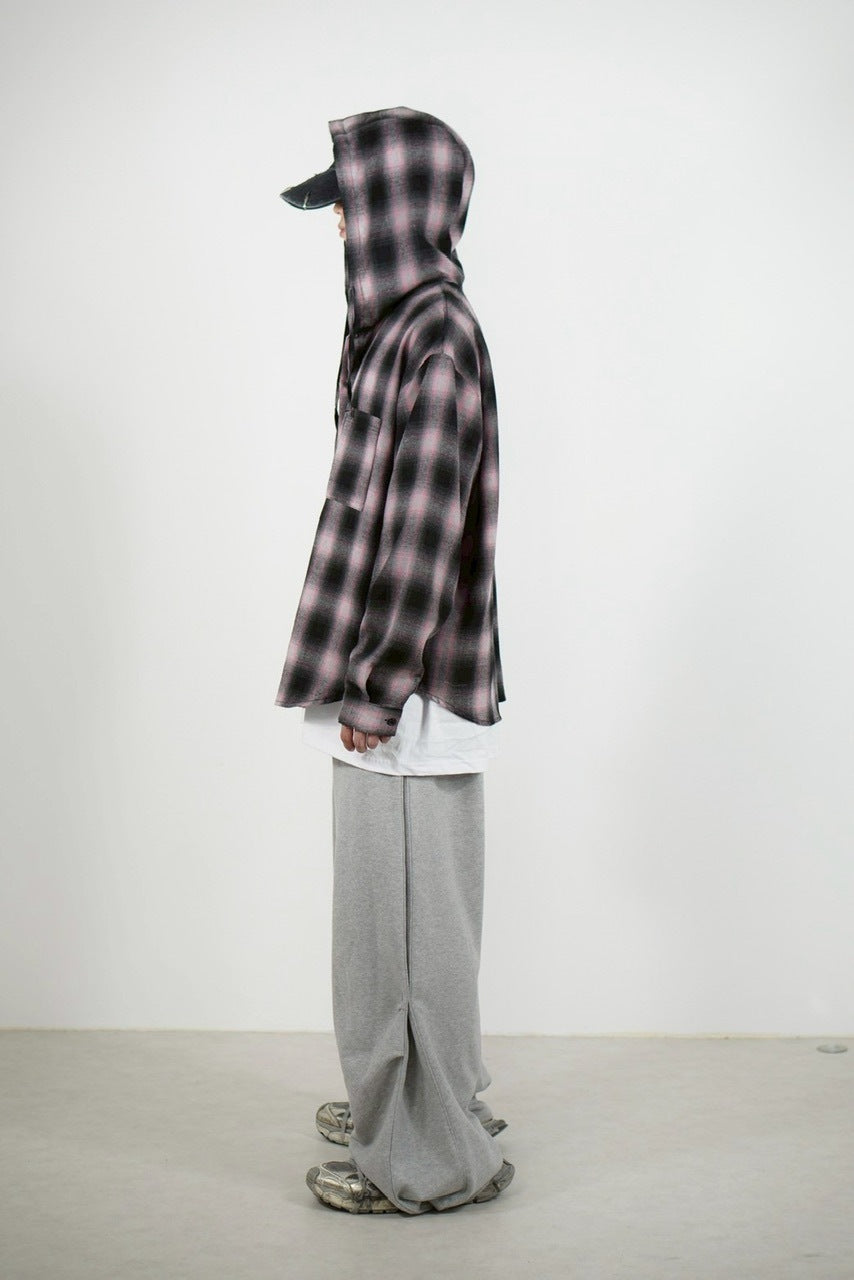 受注制【Chikashitsu +】tartan check hooded shirt (3color) / 【チカシツプラス】タータンチェックフード付き長袖シャツ