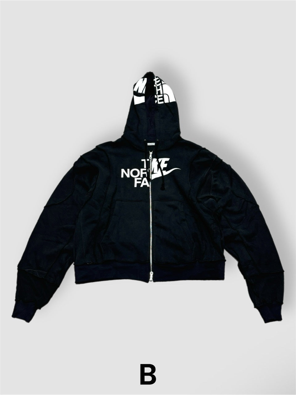 【Re +】double zip cutting switch hoodie (black)