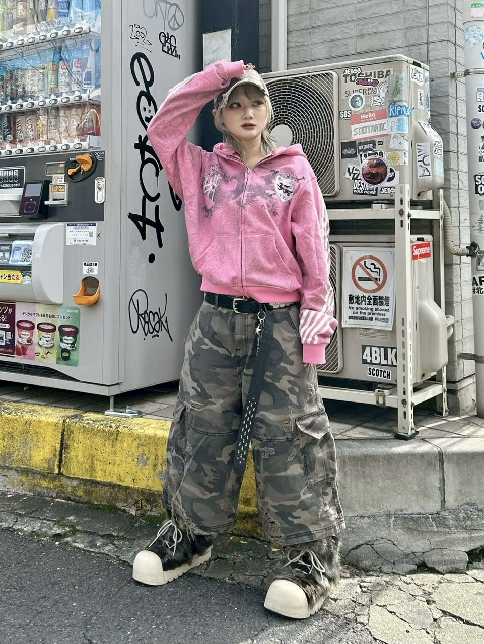 【Never mind the XU】camouflage damage half pants (2color) / 【ネバーマインドザエックスユー】カモフラージュダメージデニムハーフパンツ