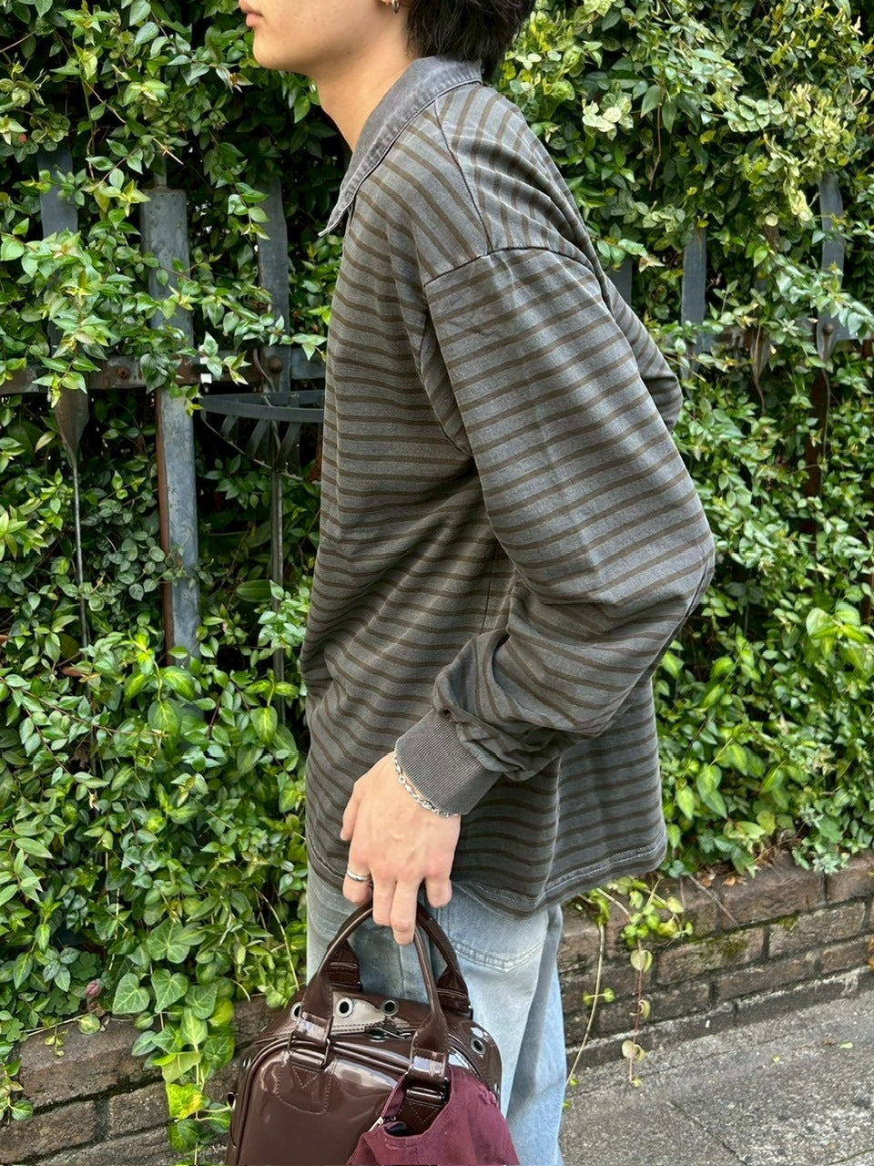 受注制【youll】pigment border polo long tee (2color)