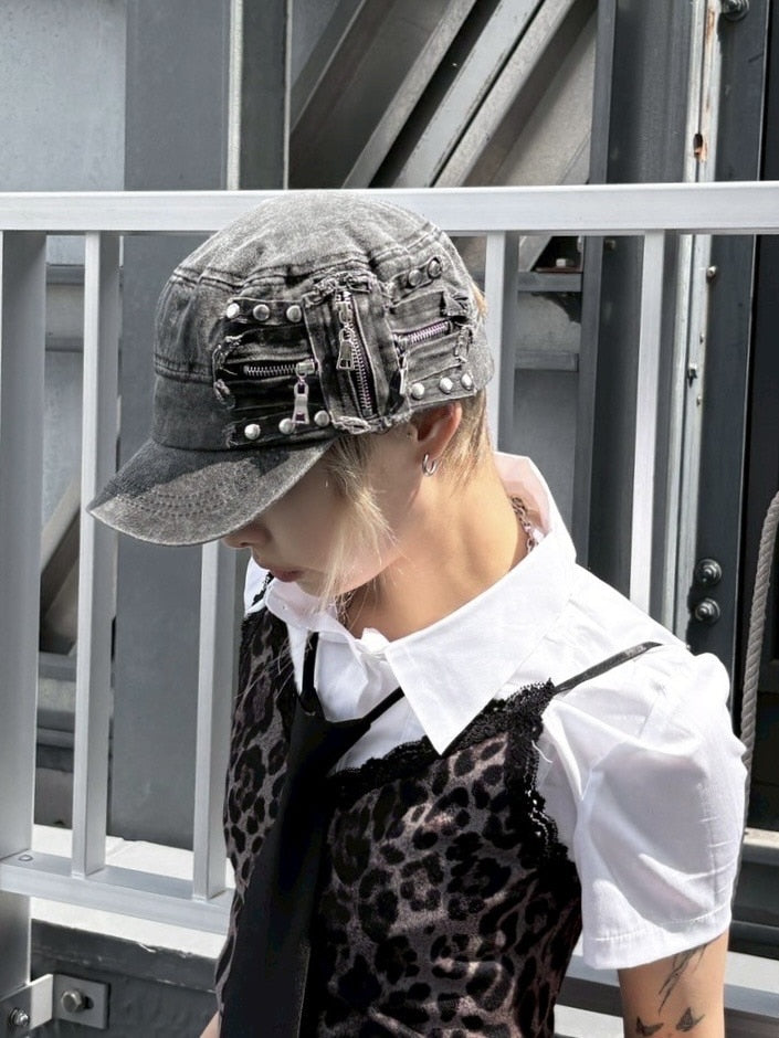 受注制【Never mind the XU】studs denim cap (2color) / 【ネバーマインドザエックスユー】スタッズデニムキャップ