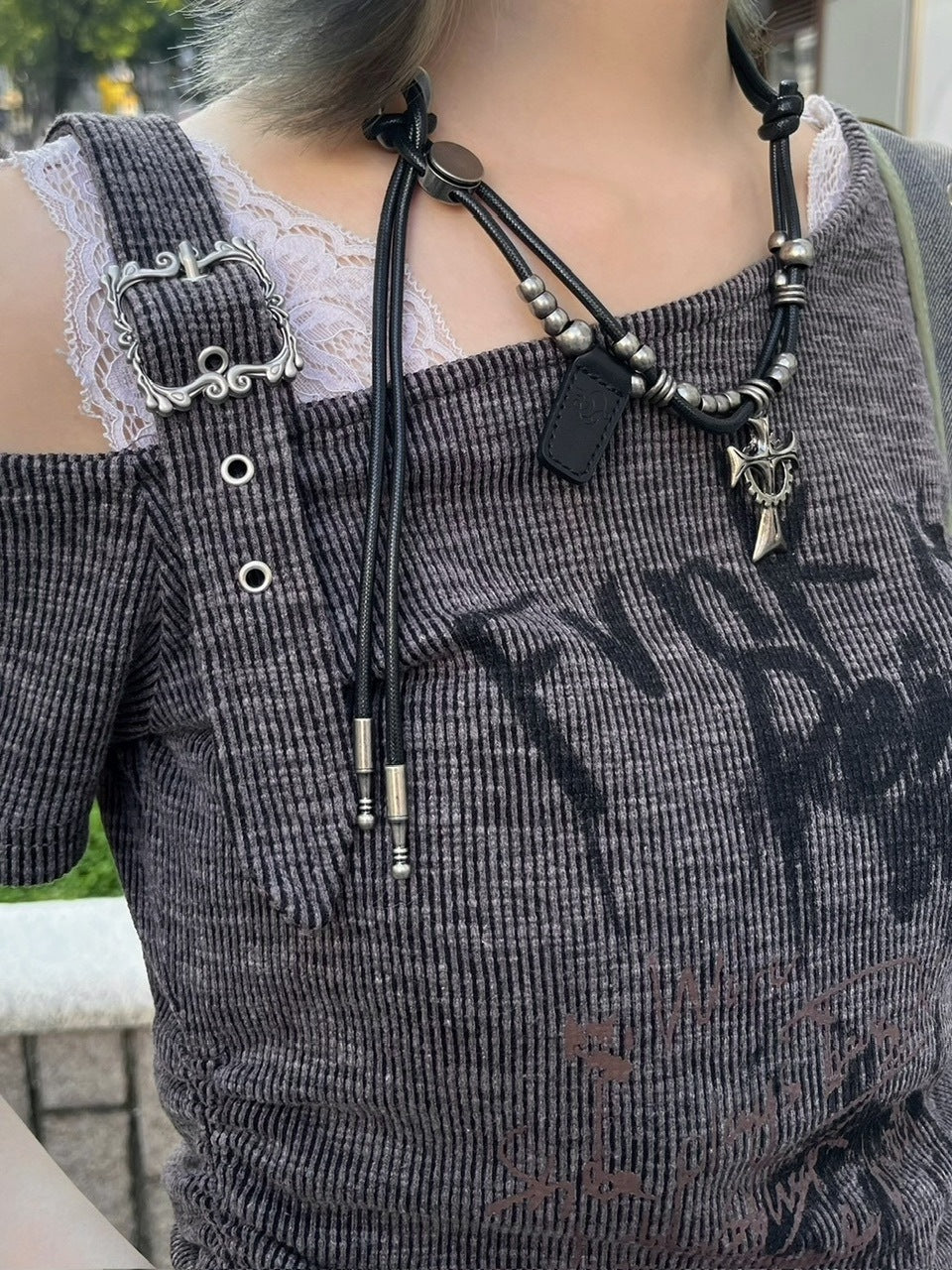 受注制【Never mind the XU】one shoulder punk tops (3color) / 【ネバーマインドザエックスユー】ワンショルダーパンクプリント半袖トップス