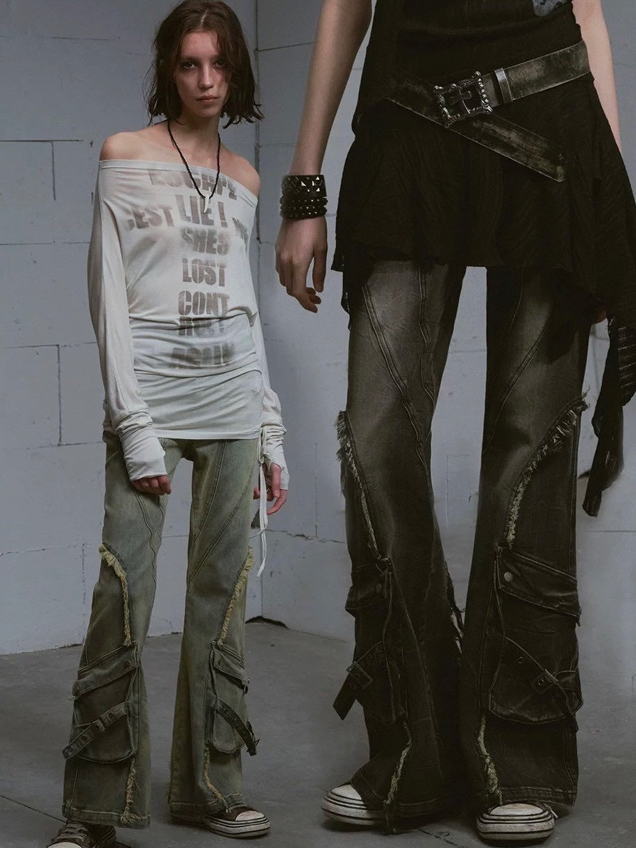 【Cest Nous】Fading throughout Denim jeans / 【セヌー】ウォッシングフレアデニムパンツ