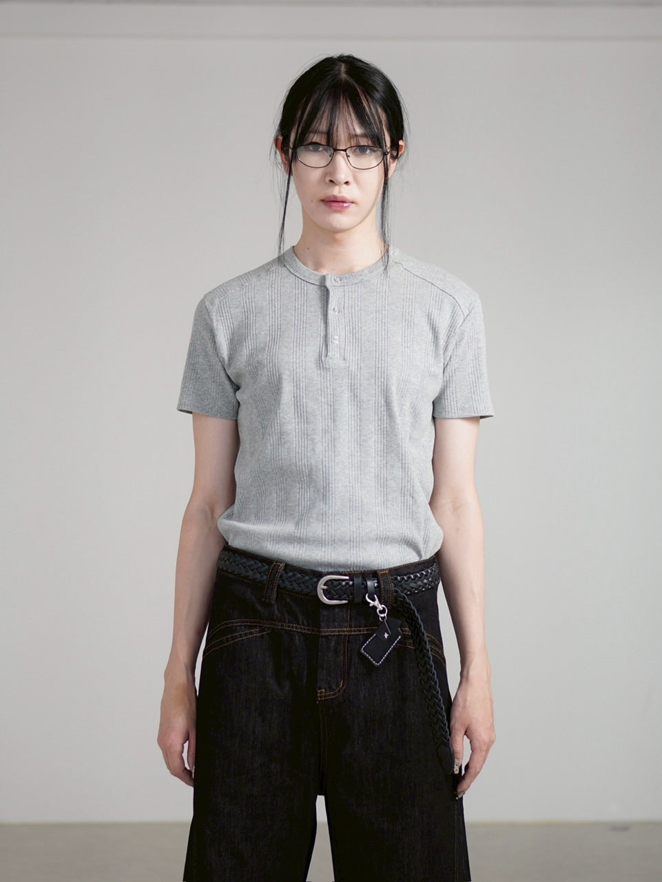 受注制【Chikashitsu +】henley neck half sleeve tee (3color