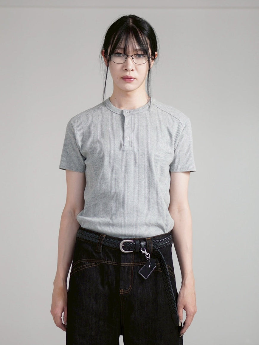 【Chikashitsu +】henry neck half sleeve tee (3color) / 【チカシツプラス】ヘンリーネック半袖Tシャツ