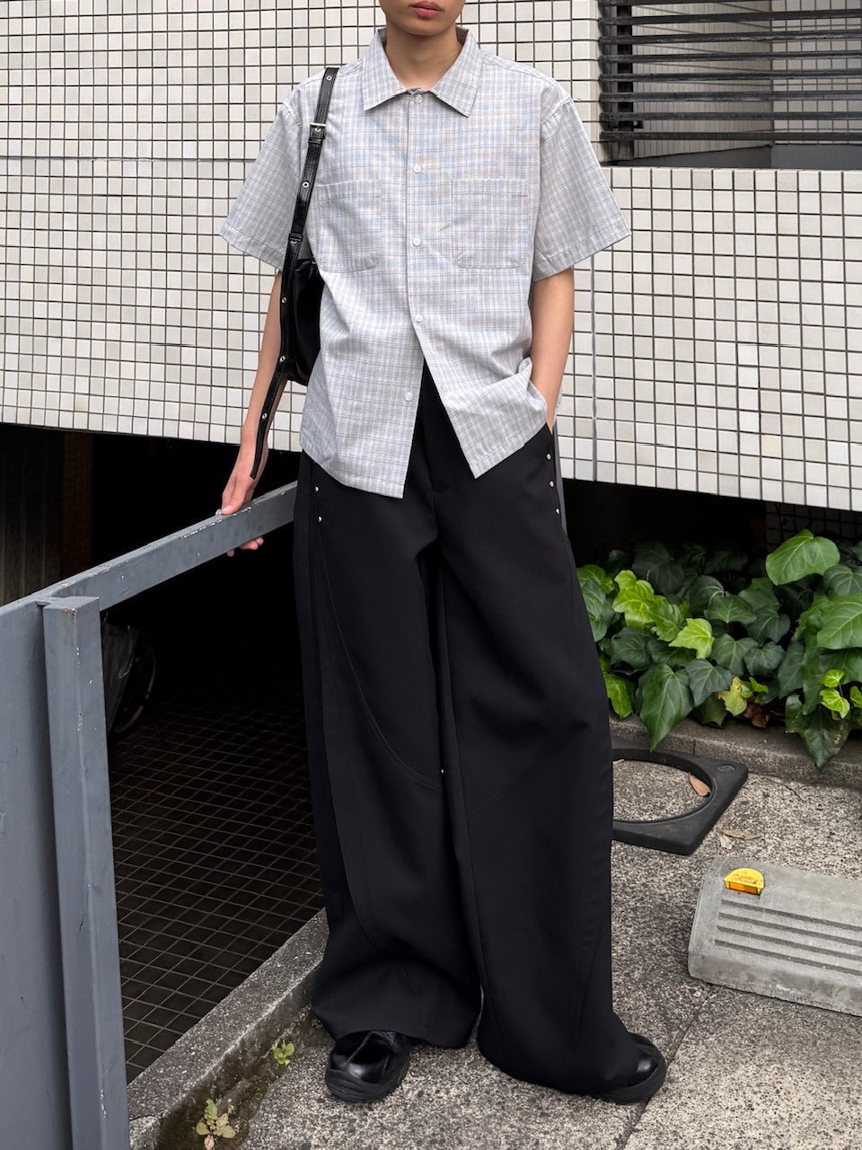 東京店WEB限定受注制【Chikashitsu +】Open collar check shirt (2color)