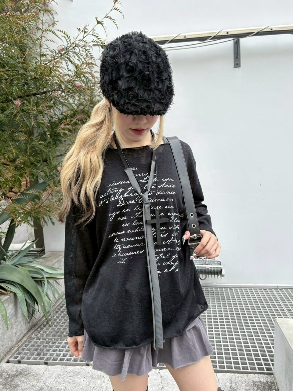 受注制【nmtc +】see through lettering long sleeve (3color) / 【エヌエムティーシープラス】シースルーレタリングプリント長袖Tシャツ