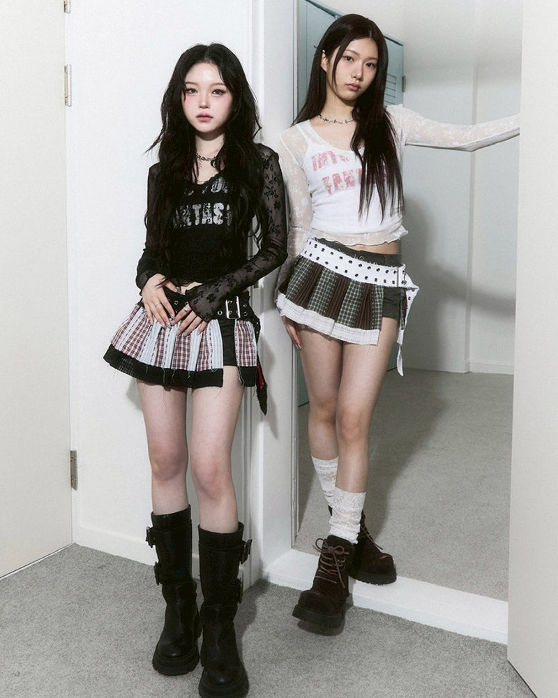 【CHERRYQUIRI】seethrough v neck shirring sleeve
