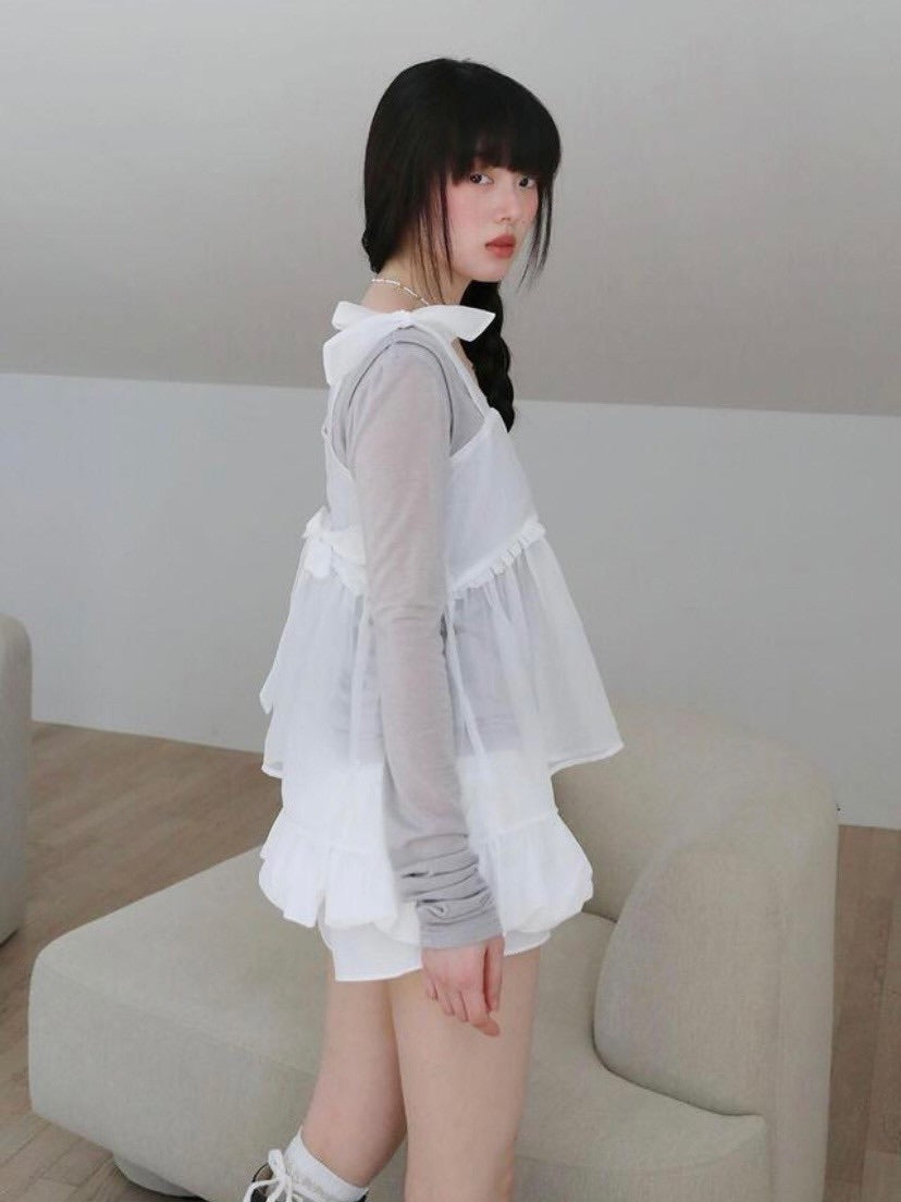 【Uglyshadow】ORGANZA RIBBON BLOUSE