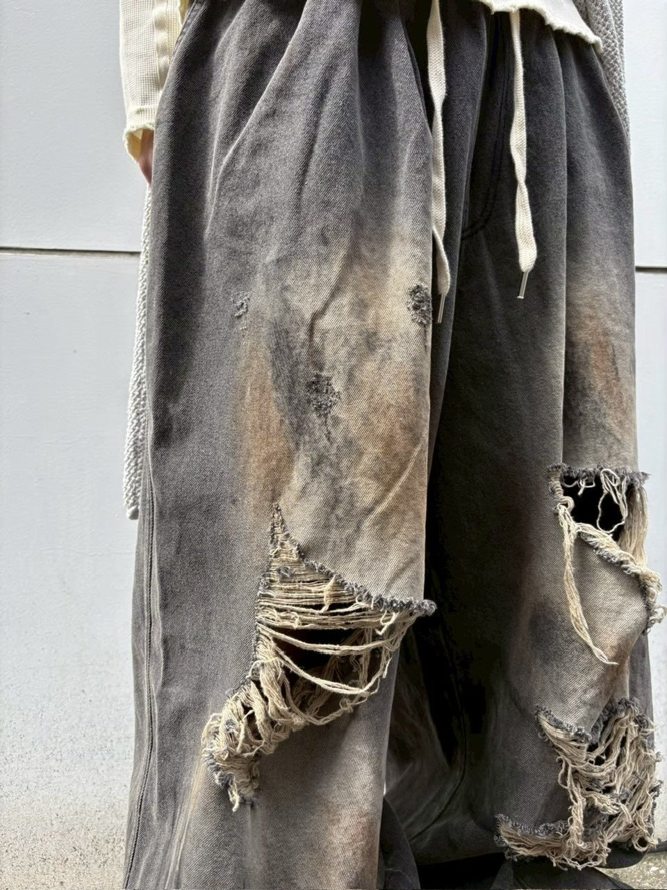 受注制【Never mind the XU】balloon damage denim pants