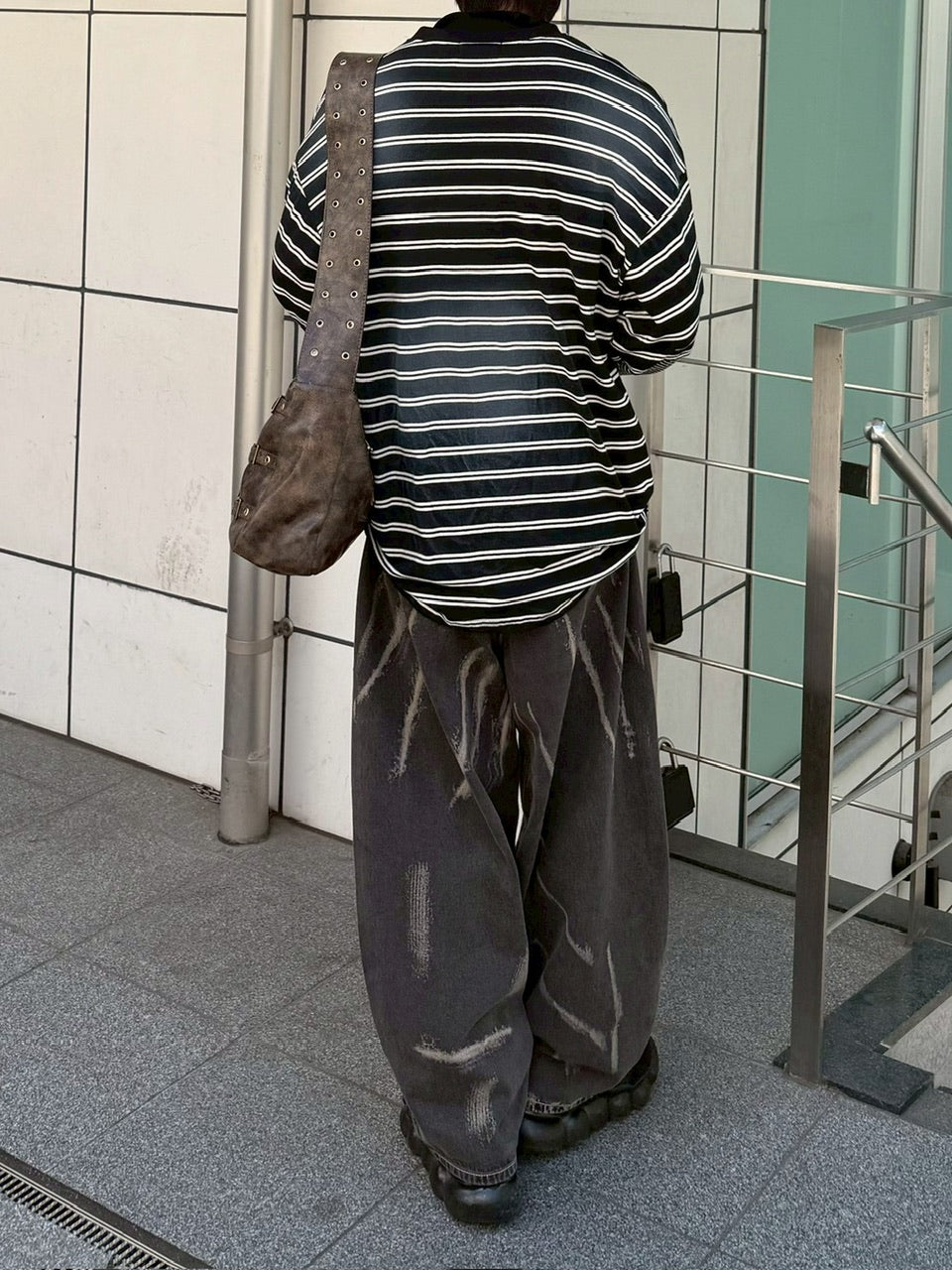 【Chikashitsu +】oversized layered border washed long sleeve / 【チカシツプラス】オーバーサイズウォッシュドレイヤードボーダー長袖Tシャツ(2color)