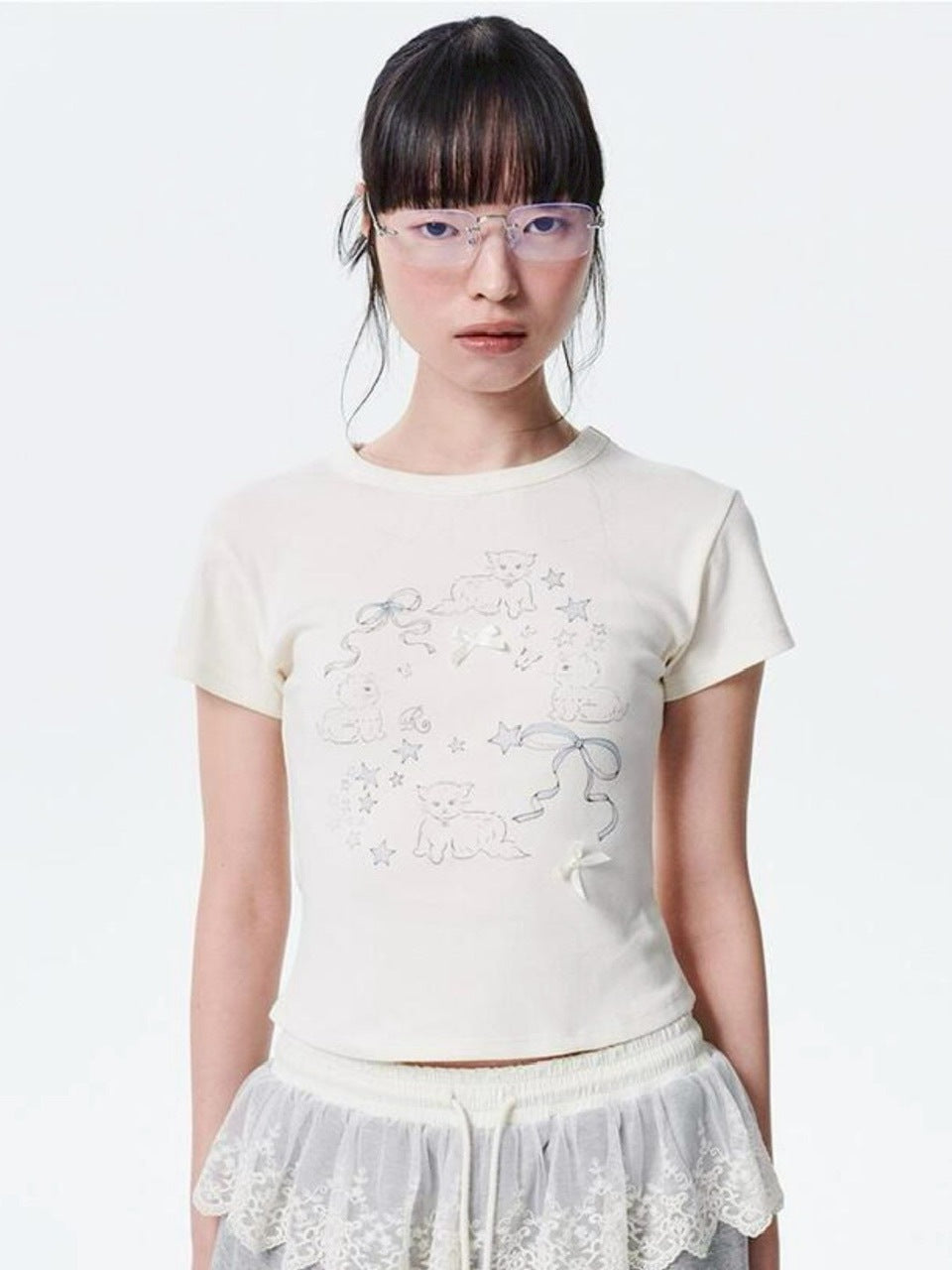 【runningHIGH】RIBBON CAT H/S TEE / 【ランニングハイ】リボンキャットプリント半袖Tシャツ