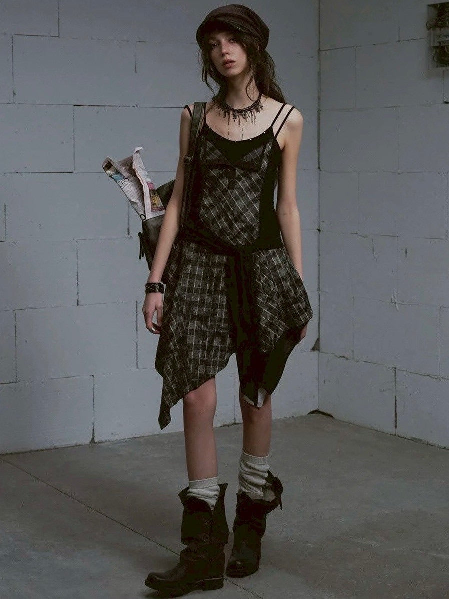 【Cest Nous】Plaid tie-strap camisole dress / 【セヌー】プリーツグレンチェックストラップキャミワンピース