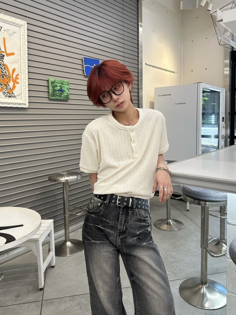 【LUV CODE】washed denim flare pants