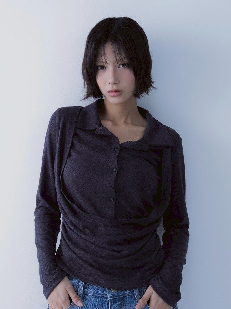 【SETSETSET】DRAPE SHIRT TOP