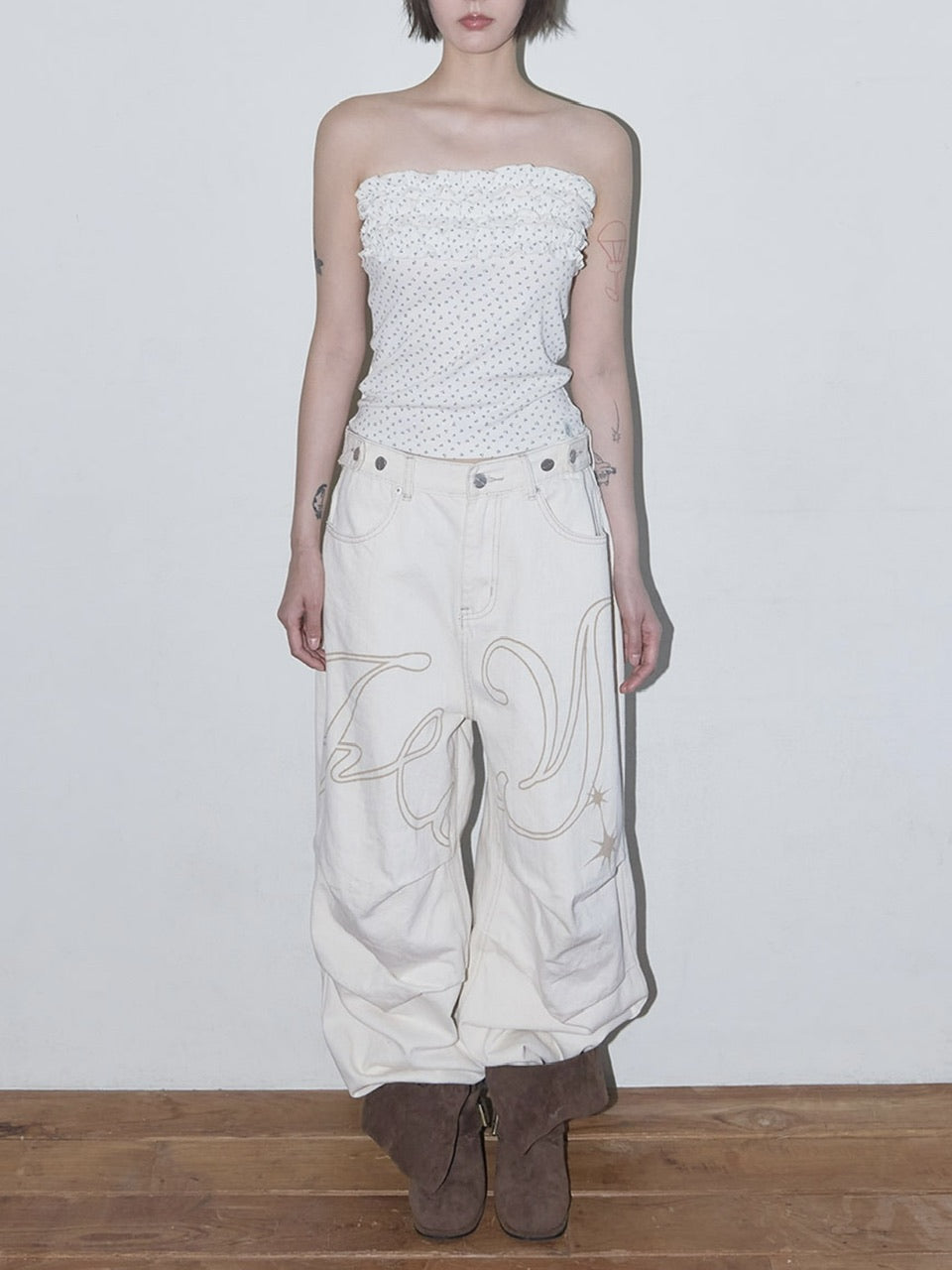 【FANCY CLUB】FLOWER FRILL TUBE TOP / 【ファンシークラブ】フラワーフリルチューブトップ