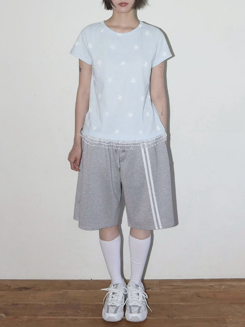 【FANCY CLUB】Lace Star Layered Tee / 【ファンシークラブ】レーススターレイヤード半袖Tシャツ