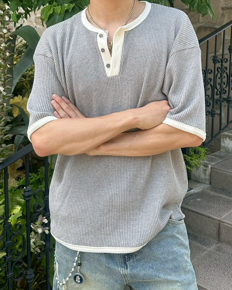 受注制【youll】henry neck waffle tee (3color)