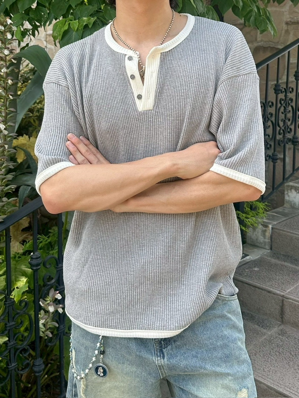 受注制【youll】henry neck waffle tee (3color)