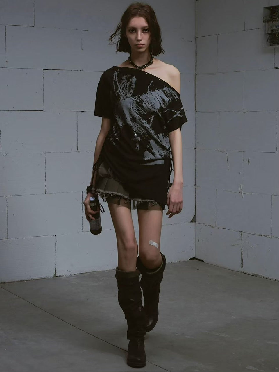 【Cest Nous】Printed Belted Pleated Skirt