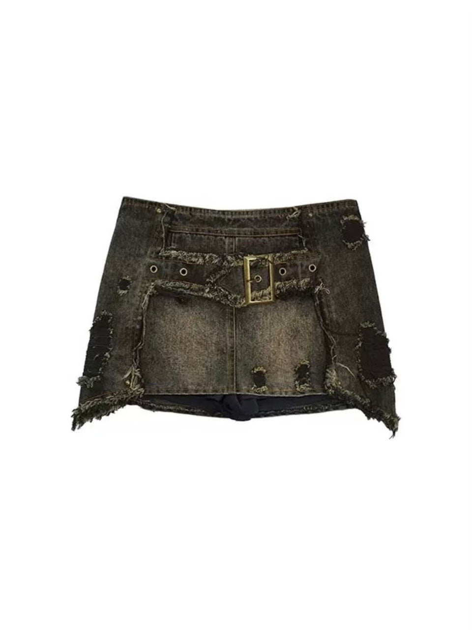 【Cest Nous】Denim Raw Hem Short Skirt
