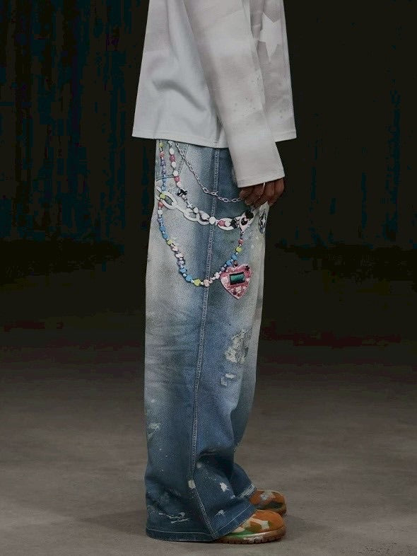 【DND4DES】Y2K CARTOON PENDANTS PRINT PANTS