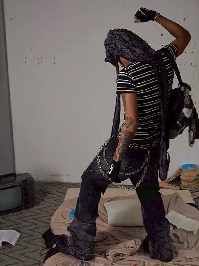 【DND4DES】RAT GRAFFITI STRIPED TIGHT T-SHIRT