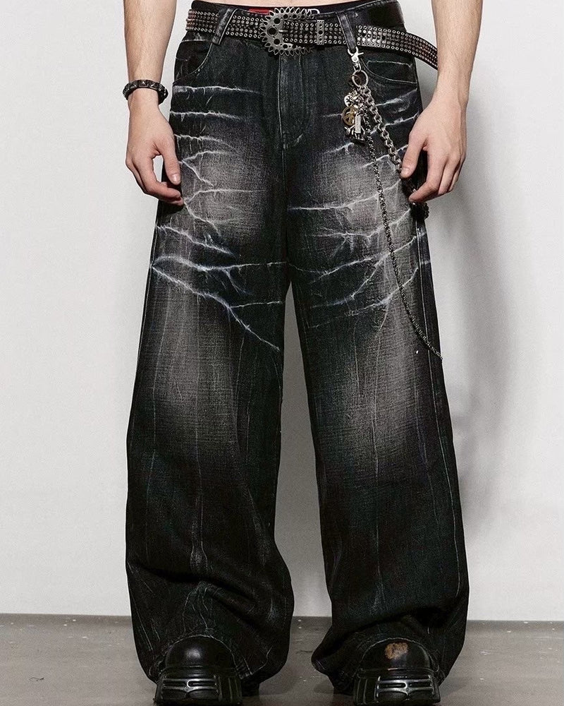 【DND4DES】LIGHTING CREASE WASHED WIDE-LEG JEANS