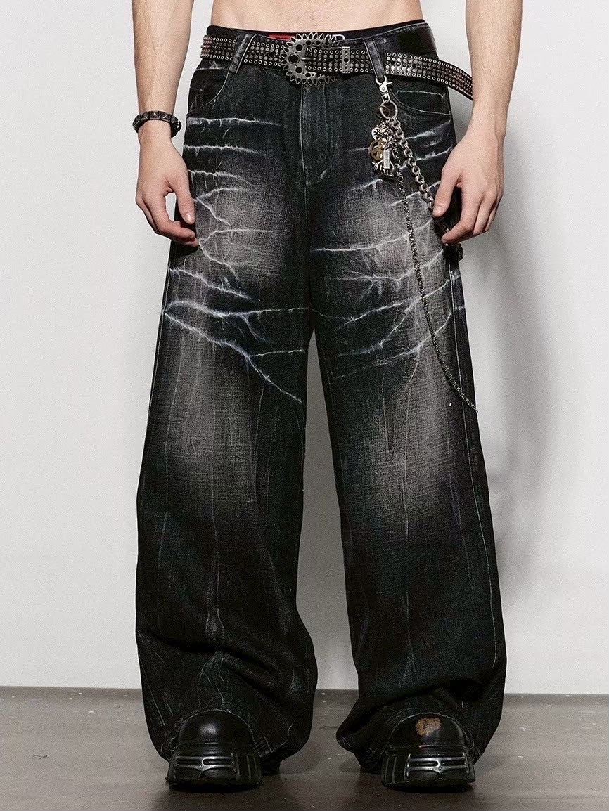 【DND4DES】LIGHTING CREASE WASHED WIDE-LEG JEANS