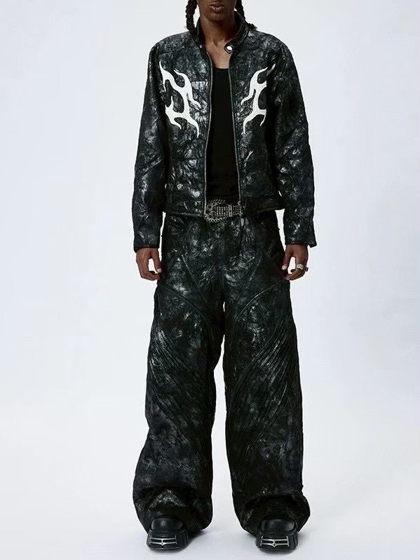 【DND4DES】COATED FAUX LEATHER BIKER BAGGY PANTS