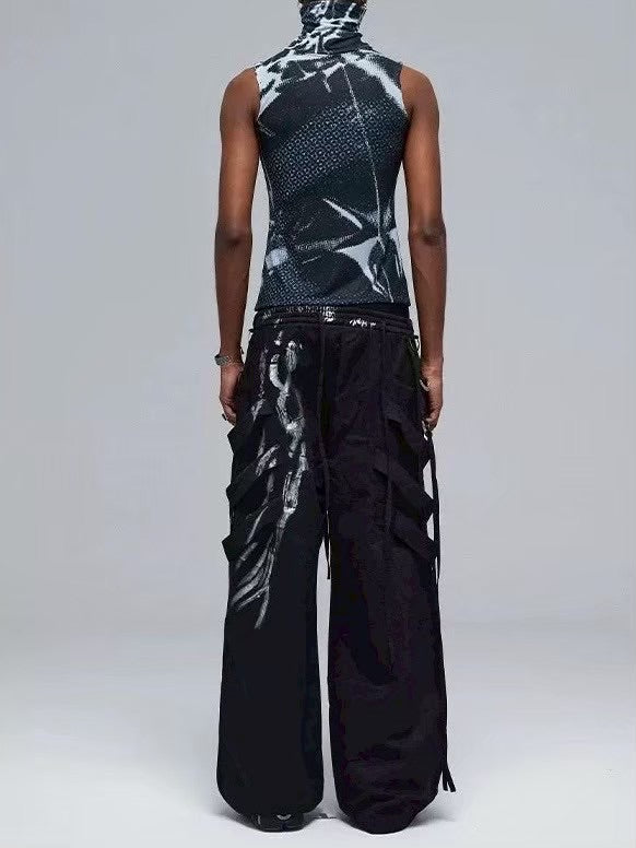 【DND4DES】 MULTI-LAYERED STRIPED GRAFFITI CARGO PANTS