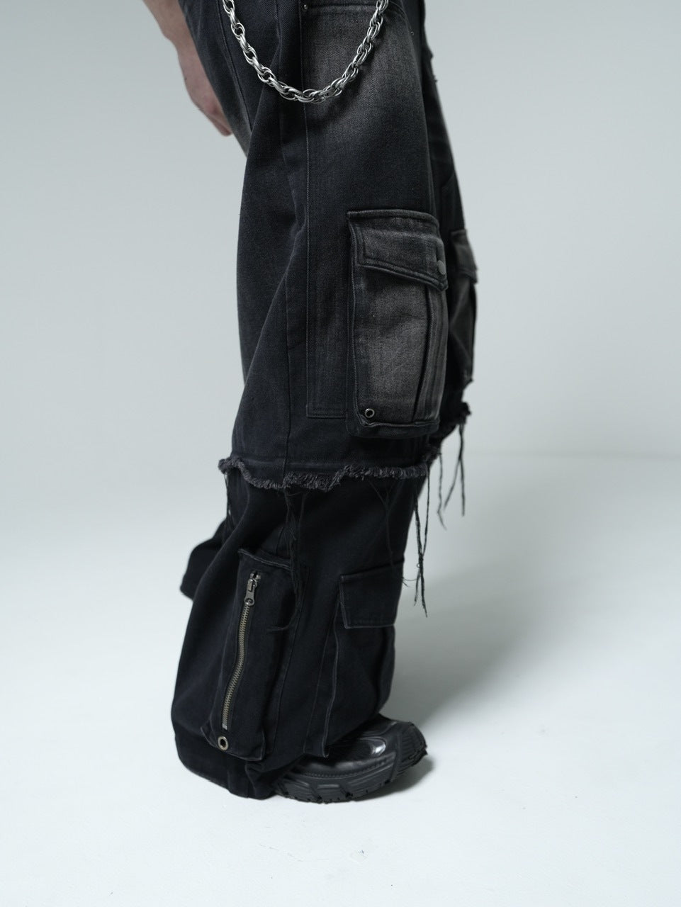 【CHIKASHITSU PLUS HIGH】Layered zip cargo denim pants