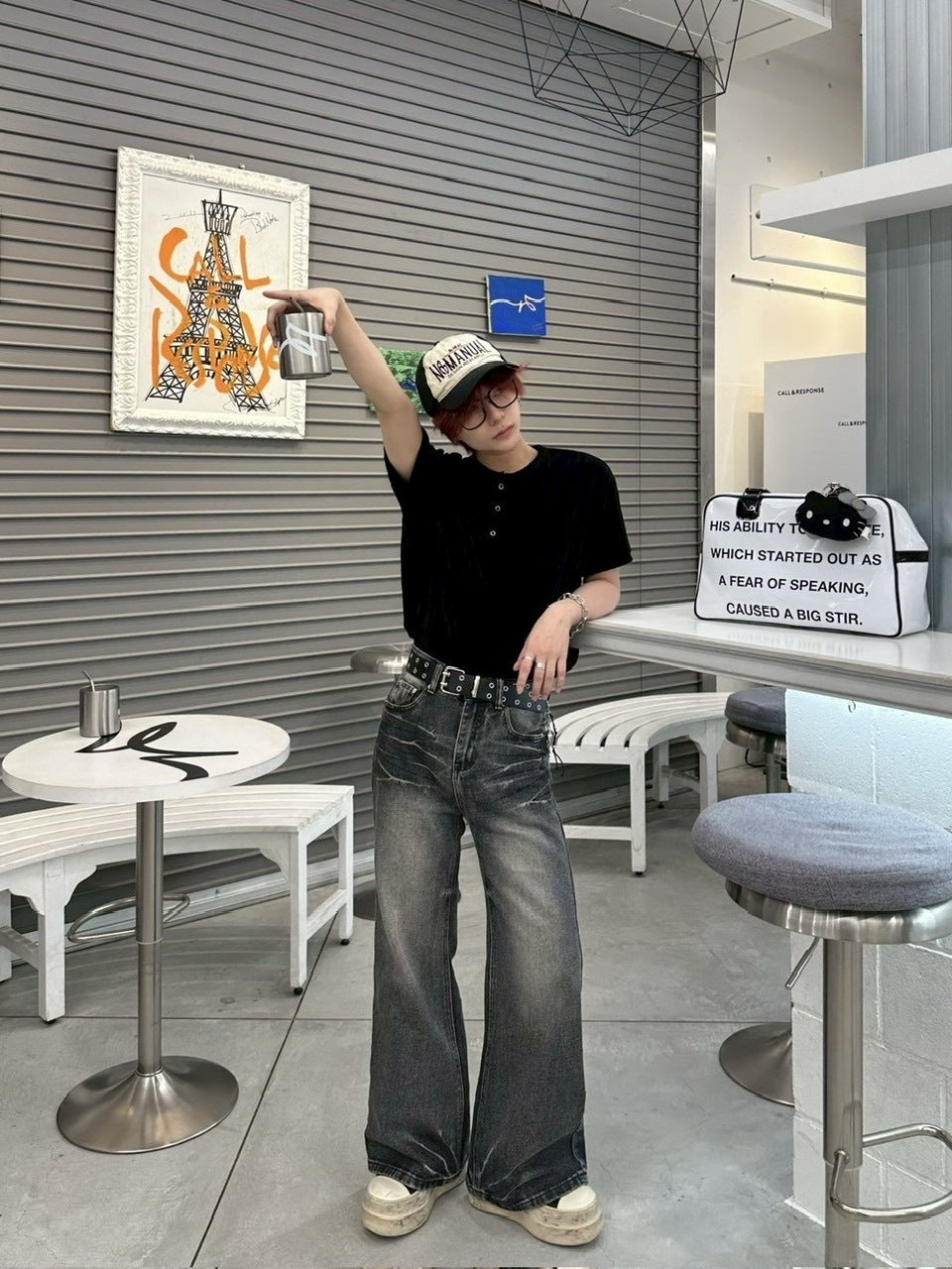 受注制【LUV CODE】henry neck half sleeve velours top (4color)