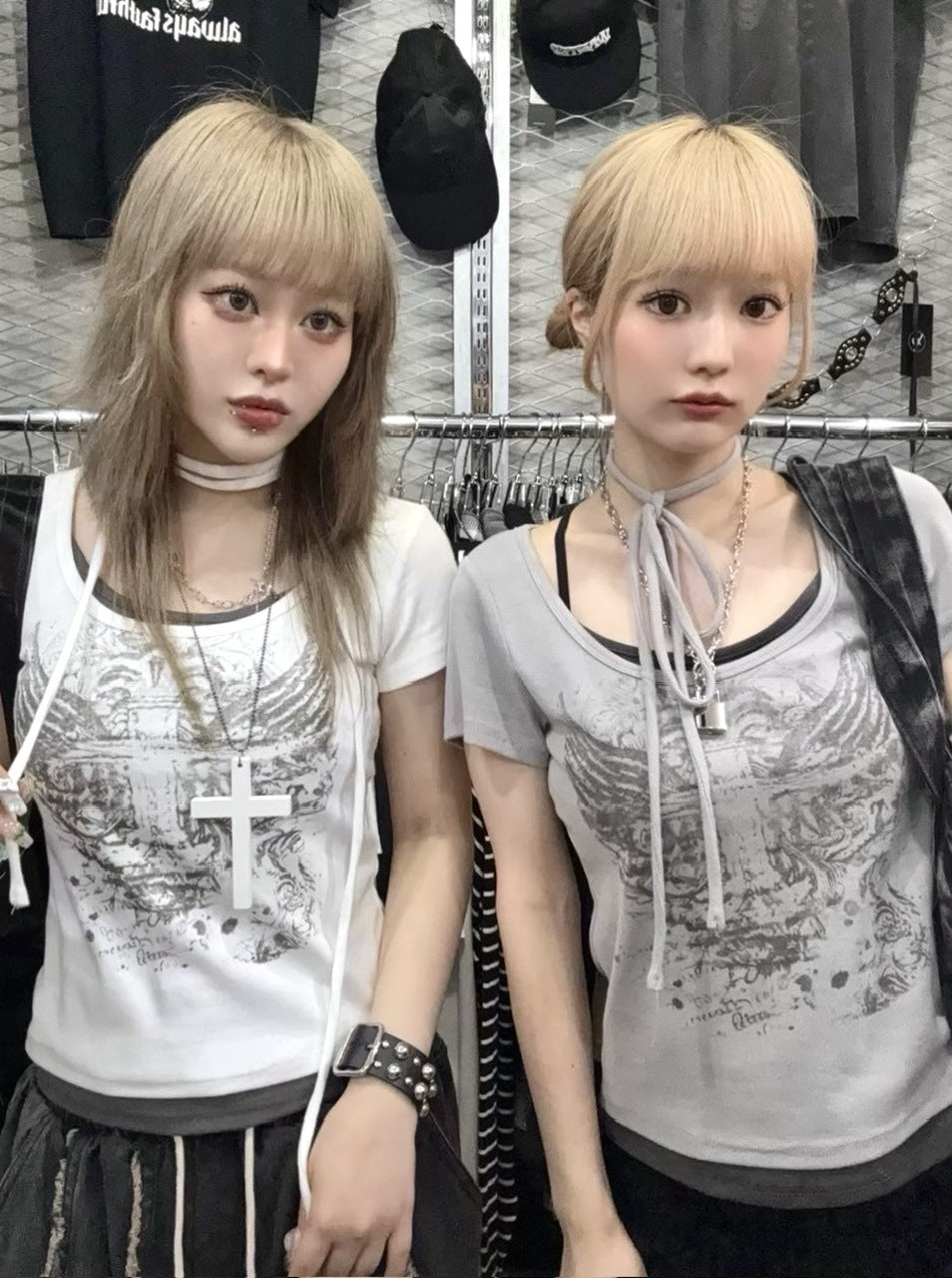 受注制【Never mind the XU】tie set cross wing tee (2color) / 【ネバーマインドザエックスユー】ネクタイセットクロスウィング半袖Tシャツ