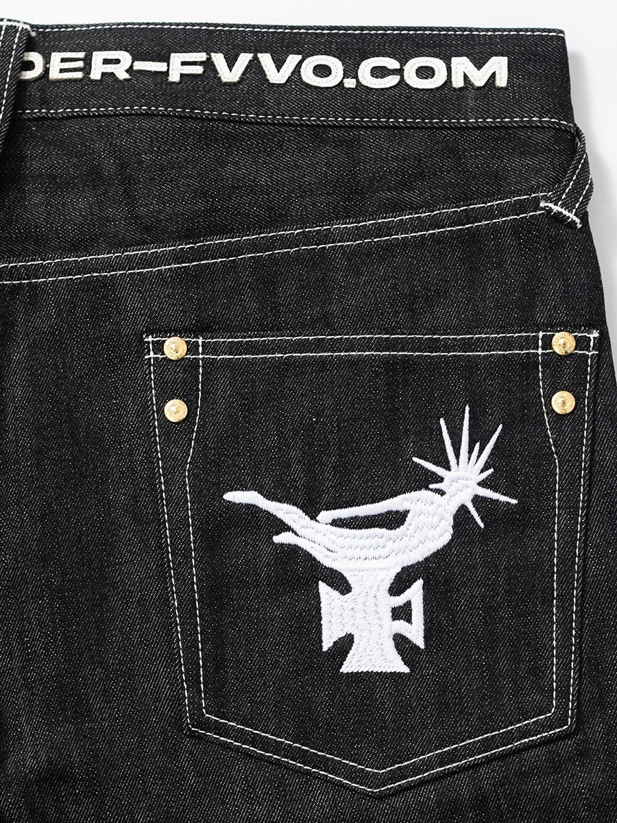 【F.V.V.O】RED SELVEDGE EMBROIDERED RAW DENIM JEANS