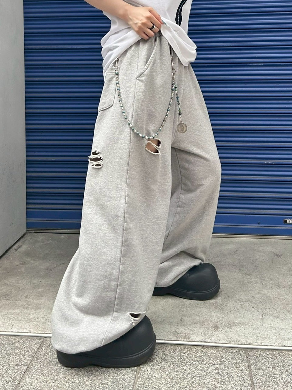 【Chikashitsu +】full length damage sweat pants / 【チカシツプラス】フルレングスダメージスウェットパンツ (3color)